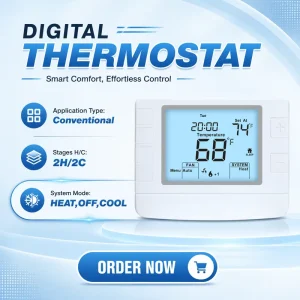 Home Programmable HVAC 2 Heat 2 Cool HVAC 24V 7 Day 24V Digital Thermostat for Air Conditioner