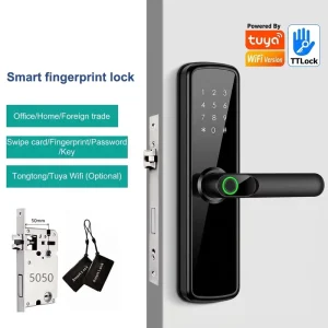 Home Safe Aluminum Smart Door Lock with Tuya WiFi TTlock Fingerprint Digital Keyless Electronic Lock for Apartment Security