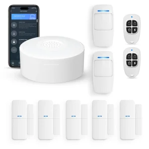 Home Security System Wireless DIY Portable Door Alarm Security System PIR Motion Sensor SOS Function App Alerts 10 Piece Kit
