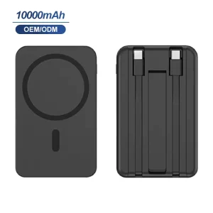 Hot Selling 2 in 1 Build in Cable Magnets Portable Charger Slim 10000mAh 15W Wireless Magnetic Power Bank with Foldable Stand