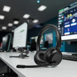 Hot Selling Qualcomm Binaural Over-ear Smart Wearable USB BT 5.5 ENC Noise Cancelling IPX3 Waterproof Office Telephone Headset