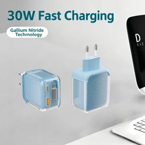 Hot selling 30W PD Dual protocol EU Fast Charger Retractable Cable 5V 3A OTP OCP for Mobile Phone Smart Watch Earphones