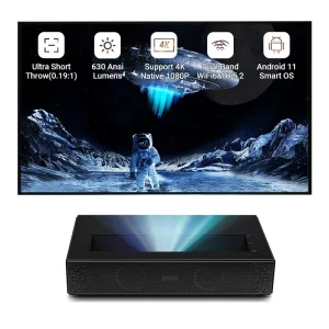 Hotack D068 Home Theater Projector Newest Ultra Short Throw 100 Inches 6500 Lumens HDR Laser Light Source