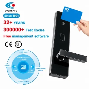 Hotel Card Door Lock Access Control, Keyless Smart Card Reader for Hotel Motel Office, Black Durable Lock with Override Key