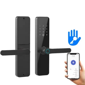 Hotel Key Entry Fingerprint Recognition USB Emergency Charging Indoor Wooden Door Smart Lock with Handle Cerraduras Inteligentes
