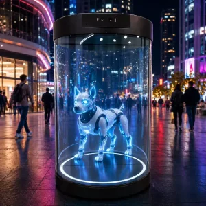 Hotel Reception AI Digital Human Holographic Cylinder Display Interactive Holo Box Transparent Holo Tube Virtual Assistant Kiosk