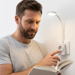 Hotel Smart LED Portable Bedside Lamp Euro Wall Plug Socket Light Flexible CCT Stepless Touch Control Friendly Reading Light