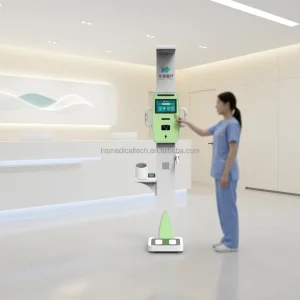 Huasheng Medical Diagnostics Touchscreen Solar Powered High Accuracy Height Weight BMI Scale Body Fat Smart Healthcare Kiosk