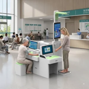 Huasheng Medical Multifunctional Smart Health Checkpoint Dual Touchscreen Health Check Station Multiple People Measuring OEM ODM