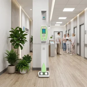 Huasheng Medical Smart Health Kiosk Touch Screen Electronic Ultrasonic Self Check In Height Weight Scale BMI HS X5 OEM Solar