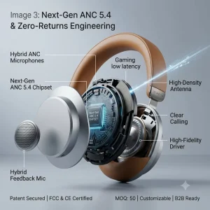 Hybrid Active Noise Cancelling Headphones Over-Ear BT 5.4, Professional Office Headset W/ Dual-Connect, US Patent