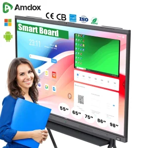 Hybrid Teaching 65 75 85 Inch Interactive Smart Whiteboard Digital Flat Panel 4K Resolution Amdox ES Series 1 Year Warranty