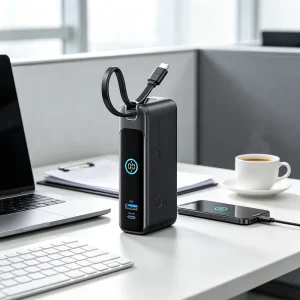 INIU P21 Cell Power Bank 10000mAh 30W Max PD Output Built in AC Wall Charger USB C Cable Digital Display Portable Charger CE FCC