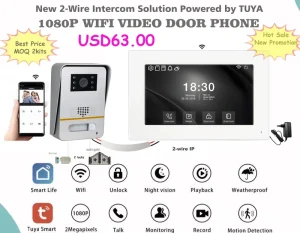 IP Wifi Video Door Pone Intercom System Powered by Tuya App 2 Wire DIY Connection 2 Way Talk 2 Unlocks Record Detection Memory