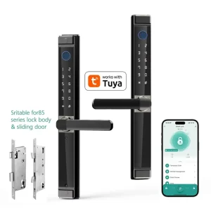 IP65 Fully Waterproof Outdoor Smart Locks Fingerprint Digital Sliding Tuya App Aluminium Alloy Slim Wood Door Lock