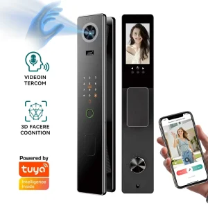 IP65 Waterproof Smart Lock WiFi 3D Face ID Key/Card Access Large Screen Video Intercom for Wood/Steel Doors with Cloud Storage