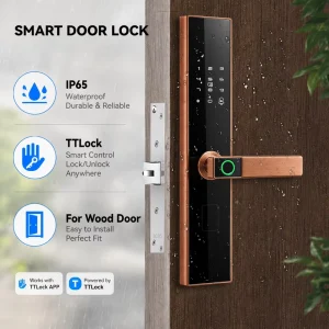 IP65 Waterproof WiFi Smart Door Lock with Fingerprint Password RFID Card Key Red Antique Copper for Wooden Metal Doors