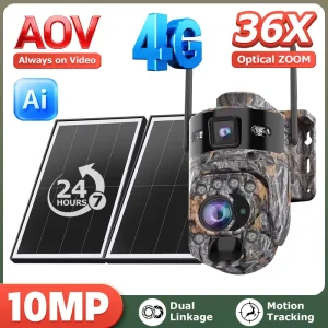 IP66 4G WiFi Solar PTZ Camera 36X AOV Optical Zoom 10MP Two Way Audio H.265 Cloud Storage Motion Detection Color+IR Night