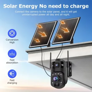 IP66 Wide Angle 4G WiFi Solar PTZ Camera 36X AOV Optical Zoom Dual Lens GSM Motion Detection Color+IR Night Vision Cloud