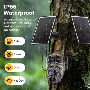 IP66 Wide Angle 4G WiFi Solar PTZ Camera 36X AOV Optical Zoom Dual Lens GSM PIR Human Detection Color+IR Night Vision Cloud
