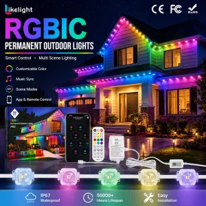 IP67 Smart RGBIC Permanent Outdoor Lights with WS2811 IC Control Roof Eave Light Kit for Residential House Decoration