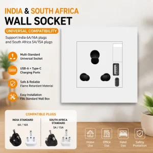 India South Africa Wall Socket With USB a Type C Charger Universal Electrical Outlet 6A 16A 5A 15A Power Socket