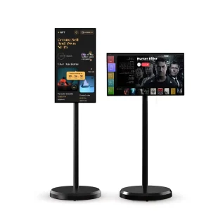 Indoor 21.5 Inch Advertising Screen Wireless Moveable Portable Screen Rechargeable Smart Tvs Rotatable Portable Tv on Wheels