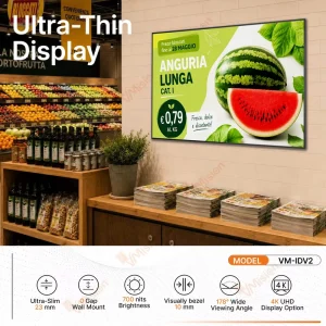 Indoor 4K UHD Ultra thin 23mm Menu Display with Android Digital Signage Free Cloud based CMS Software