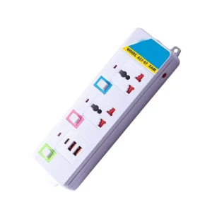 Industrial IP44 10A 3 Way Brass Universal Power Strip 4 Individual Switches 2 USB Ports 1 Type C 2500W Extension