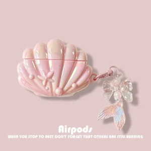 Ins Luxury Pink Shells Earphone Case for Airpods 4 3 2 1 Pro2 Anti-drop Protective Cover Funda Soft Headphone Accessories