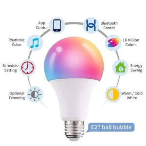 Intelligent Bluetooth Color Remote Control LED Bulb Light Infinite Dimming and Color Matching Intelligent Bulb E27 Screw Mouth