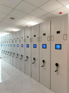 Intelligent Electric Mobile Compactor Shelving Smart Dense File Storage System Remote Control Archive Cabinet Space Modern Steel