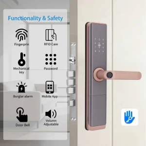 Intelligent Network Home Smart Lock Supports Fingerprint Password Card & Key Unlock Compatible with TT Lock App Wood Door