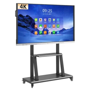 Interactive Flat Panel Android Smart Digital Whiteboard with Mobile Floor Stand Caster Wheels for Classroom Conference Display
