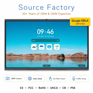 Interactive Smart Whiteboard 55/65/75/86 Inch 4K UHD 48MP Camera 8GB 128GB 40-Point Touch Google EDLA All-in-One Display