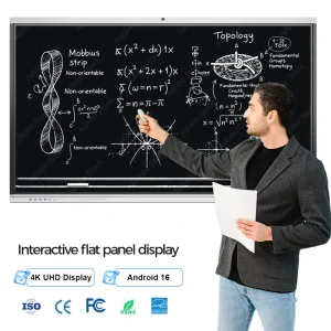 Interactive Whiteboard 4K Touch Screen Smart Board With 40 Point IR Touch Built in Camera and Microphones for Classroom