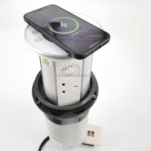 Ip65 4 Side Wifi Smart UK Plug Motorized Pop up Power Socket Kitchen Office Tabletop Pop up Power Socket with Wireless Charger