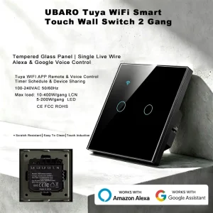 Iron Frame Tuya WiFi Smart Touch Switch Single Live Wire Overload Protection APP Timing Voice Control EU 86 Home Wall Switch