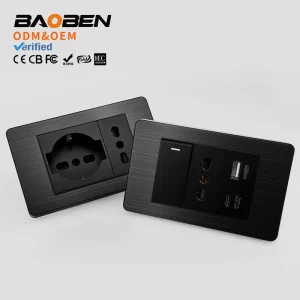 Italian Standard Switch Socket Stainless Steel Black Panel Series Computer USB Type C Wall Power Socket