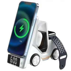 JEDI Hot Sell Cyber Truck Alarm Clock Car Shape 3 in 1 Wireless Charger Station for Phone Watch Earbuds