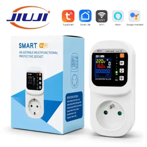 JIUJI Unstable Grid Over Under Voltage Surge Leakage 16A EU Plug Prepaid kWh Tuya WiFi Smart Metering Breaker CE