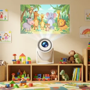 JUNUO TURN1 Smart Portable 720P Android 14 WiFi Projector with High Brightness 200 Lumens Mini Home Theater Projector