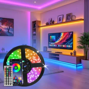 Joystar 24V RGB LED Strip Light 20M Plastic Smart App 4848 Chip Cuttable Dimmable No Voltage Drop Single Roll Room Decor