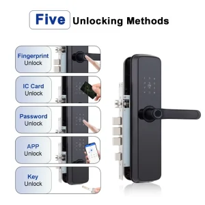 K8 Aluminium Alloy & Wood Smart Lock Card Fingerprint Passcode Key Unlock for Cloud Storage for Home Steel Door