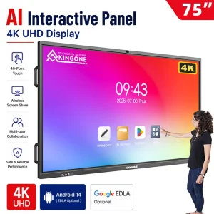 KINGONE 100 Inch 4K Interactive Flat Panel Android 14 Smart Board Multi Touch Whiteboard for Conference Room