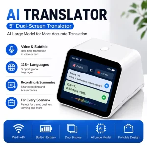 KINGONE 5 Inch Smart AI Translator Machine Supports 35 Language Voice Broadcast Visual Device for Hotel Business Service