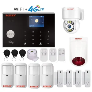 KONLEN Tuya Smart Wireless 4G GSM WiFi Home Security Anti theft Alarm 433mhz Horn Alarm Outdoor Camera ABS Material