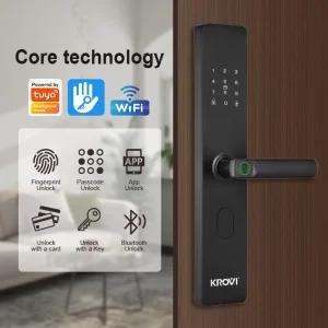 KROVI G09 Custom Stainless Steel Smart Lock Tuya App WiFi Cloud Storage Wood Door Smart Lock