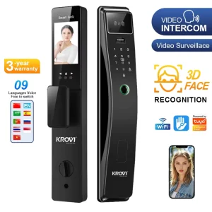 KROVI PR12 OEM ODM Security Fully Automatic 3D Face Recognition Biometric Fingerprint WiFi Smart Door Lock Tuya Smart Locks