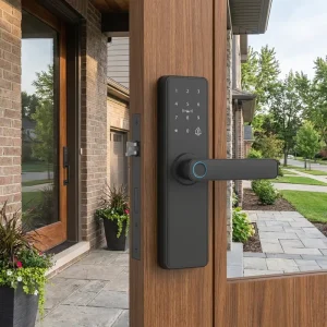 Keyless Entry Wood Door Lock Handle Tuya TTLock App Biometric Fingerprint Smart Lock WiFi Cloud Aluminium Alloy for US